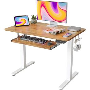 FEZIBO Standing Desk with Keyboard Tray, 55 × 24 Inches Electric Height Adjustable Desk, Sit Stand Up Desk, Computer Office Desk, Rustic Brown