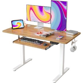 FEZIBO Standing Desk with Keyboard Tray, 55 × 24 Inches Electric Height Adjustable Desk, Sit Stand Up Desk, Computer Office Desk, Rustic Brown