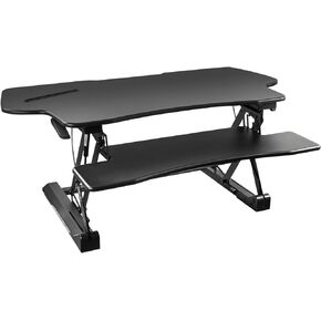 Mount-It! Height Adjustable Standing Desk Converter | 48" Wide Tabletop Sit Stand Desk Riser with Gas Spring | Stand Up Computer Workstation Fits Dual Monitors | Black | MI-7925
