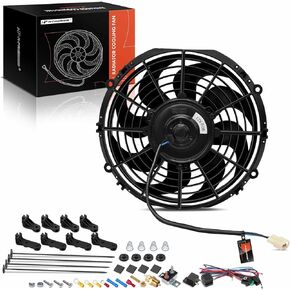 A-Premium 10'' 10 inch Electric Radiator Fan 900 m³/h, 12V 80W with Thermostat Wiring Switch Relay Kit