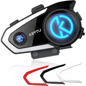 K10 Motorcycle Bluetooth Headset Support 8-Person 4000m Intercom Network Intercom, Helmet Bluetooth Headset with Silver/Black/Red Tri Cover Plates/Voice Assistant/IP67 Waterproof