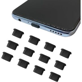 12pcs USB Type C Anti Dust Cap Cover Port Plugs Protector Compatible with iPhone 15 Samsung Galaxy S21/S20/S22 Plus Ultra Huawei Mate 30 for All Type-C Smartphones and Tablets - Black