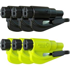 resqme Family Pack of 6, The Original Emergency Keychain Car Escape Tool, 2-in-1 Seatbelt Cutter and Window Breaker, Made in USA, Black, Yellow