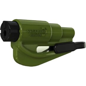 resqme The Original Emergency Keychain Car Escape Tool, 2-in-1 Seatbelt Cutter and Window Breaker, Made in USA, Army Green - Compact Emergency Hammer