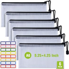 Mesh Zipper Pouch, 6PCS Waterproof Plastic Mesh Zipper Bag, A3 Size Tear-Resistant Document Pouch, Extra Large Zip File Bags, for School Office Supplies Home Travel Storage(17×12 Inch)