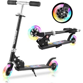 Scooter for Kids Ages 3-8 - Kids Kick Scooters with Led Light Up Wheels & 3 Levels Adjustable Handlebar, Lightweight Foldable 2 Wheel Girly Pink Scooter, Christmas Birthday Gifts for Girls Boys.