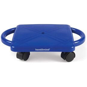 hand2mind Blue Indoor Scooter Board with Safety Handles for Kids Ages 6-12, Plastic Floor Scooter Board with Rollers, Physical Education for Home, Homeschool Supplies (Pack of 1)