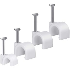 Cable Wire Clips 4mm 6mm 8mm 10mm (Pack of 200) Cable Management RG6 RG59 CAT5 CAT6 RJ45 Electrical Ethernet Dish TV Speaker Wire Cord Tie Holder Single Coaxial Nail Clamps