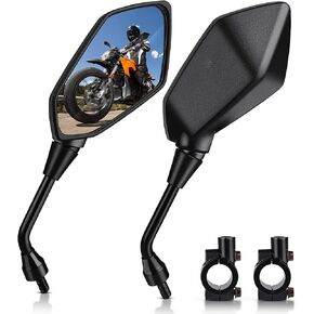 MICTUNING Universal Hawk-eye Motorcycle Convex Rear View Mirror - with 10mm Bolt, Handle Bar Mount Clamp Compatible with Cruiser, Suzuki, Honda, Victory and More
