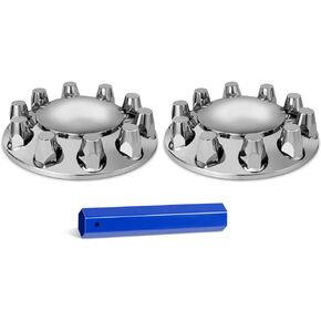 HQALTY Chrome Dome 2 Front Axle Cover Kit with 32mm/33mm Thread-on Lug Nut Covers with Removable Hub Caps for Semi Truck (Installation Tool Included)