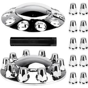 Youxmoto Front Axle Wheel Cover Standart Hubcap 33mm for Semi Truck, Chrome Plated ABS Plastic, Universal Fit, 2 Pack
