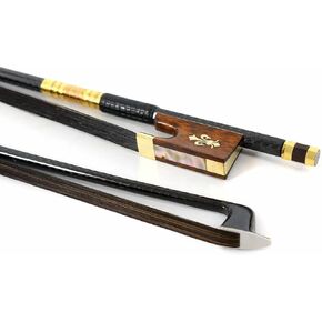 4/4 Full Size Violin Bow Carbon Fiber Bows AAA Grade Mongolian Straight Bow Hair Snake Wood Frog Bow (Black Bow hair)