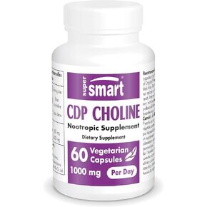 Supersmart - CDP Choline (Cognizin Citicoline) 1000mg per Day - Brain Health & Mental Clarity - Nootropics for Focus & Memory - Acetylcholine Support | Non-GMO & Gluten Free - 60 Vegetarian Capsules