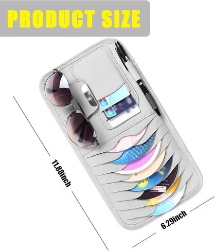 1 PC Car Sun Visor CD Storage Bag, Leather Multi-Function Sunglasses Card Pen CD Multi-Pocket Organizer, Large Capacity Non-Destructive Installation Sun Visor Accessory, Universal Cars (Black) in Saudi Arabia