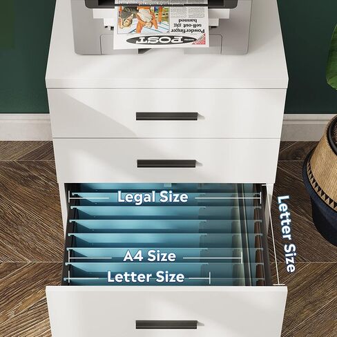 خزانة ملفات DEVAISE ذات 3 أدراج للمكتب المنزلي، خزانة ملفات خشبية أسفل المكتب، حامل طابعة متدحرج بعجلات، خشب الجوز in Kuwait