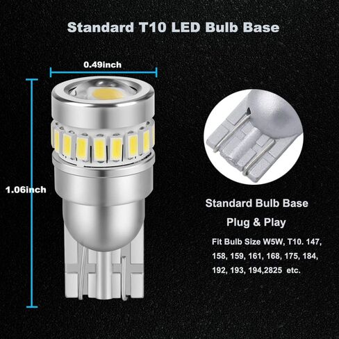 مصابيح زينون بيضاء 194 168 LED خالية من الأخطاء T10 W5W 175 2825 192 لمبات LED مع عدسة + 19 شريحة LED 360 درجة مصابيح داخلية للسيارة فائقة السطوع لمبات لوحة ترخيص السيارة (قطعتان) in Saudi Arabia