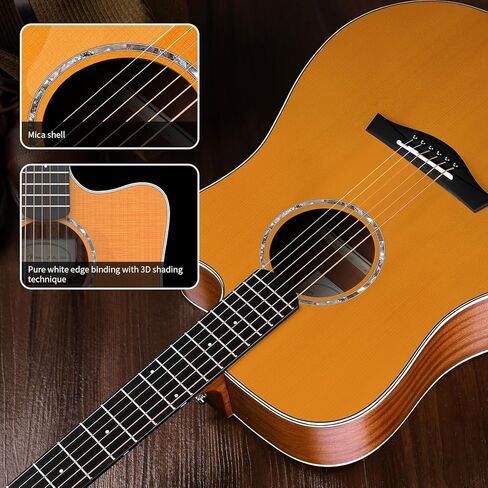 N10 Acoustic Guitar for Beginner Adults Full Size Dreadnought Solid Spruce Top Acustica Guitarra Bundle Kit with Gig Bag Tuner Strap Strings Capo Picks Cleaning Cloth, Rerto in Kuwait