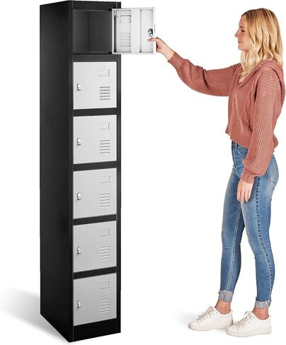 Fedmax Locker Storage Cabinet - 6 Metal Wall Lockers for School, Gym, Home, Office Employee Lock Box, 71 Inches High - Black/Grey in Saudi Arabia