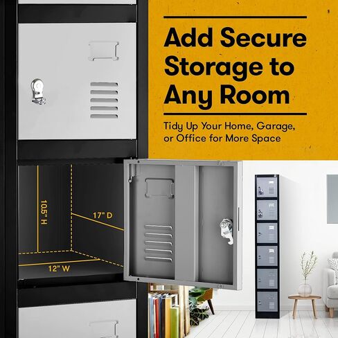 Fedmax Locker Storage Cabinet - 6 Metal Wall Lockers for School, Gym, Home, Office Employee Lock Box, 71 Inches High - Black/Grey in Saudi Arabia