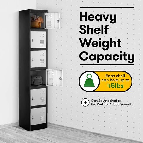 Fedmax Locker Storage Cabinet - 6 Metal Wall Lockers for School, Gym, Home, Office Employee Lock Box, 71 Inches High - Black/Grey in Saudi Arabia
