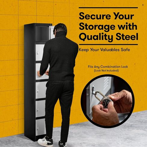 Fedmax Locker Storage Cabinet - 6 Metal Wall Lockers for School, Gym, Home, Office Employee Lock Box, 71 Inches High - Black/Grey in Saudi Arabia