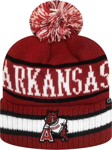 Zephyr NCAA Team Color-Retro Logo -Cuffed Knit Skully Beanie Pom Hat in Saudi Arabia
