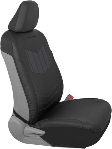 أغطية مقاعد من الجلد الصناعي باللون الرمادي الفائق من Motor Trend، مقاعد أمامية - تصميم حديث بلونين، واقيات مقاعد سهلة التركيب، أغطية داخلية لسيارة شاحنة فان وسيارات الدفع الرباعي in Saudi Arabia