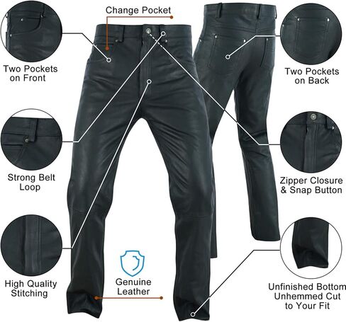 Dream Apparel Mens Motorcycle Black Leather Pants Jeans Style Motorcycle Riding Pants for Biker with 5 Pockets in Saudi Arabia