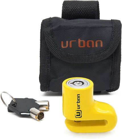 Urban 564A قرص قفل دراجة نارية، سكوتر، دراجة، سكوتر كهربائي، قفل فرامل قرص الدراجة النارية مضاد للسرقة قفل فرامل قرص الدراجة النارية مع حقيبة نقل، عمود قفل عالمي 5 مم، أصفر in Kuwait