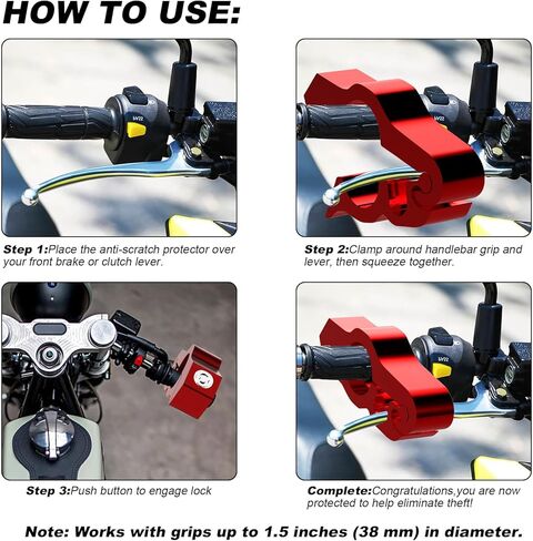 قبضة قفل مقود الدراجة النارية العالمية، للدراجات النارية/الدراجات الرياضية/الدراجات الكهربائية/الدراجات البخارية/الدراجات البخارية/ATVs ملحق الأمان النهائي، جهاز قفل مضاد للسرقة شديد التحمل (وظيفة 2 في 1) in Kuwait