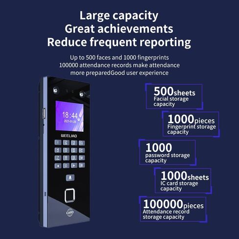 ساعة WEELIAO الديناميكية لوقت الوجه للموظفين والشركات الصغيرة مع مسح الوجه + راحة اليد + بصمة الإصبع + البطاقة + جهاز حضور كلمة المرور مع تقرير حضور الجيل التلقائي in Kuwait
