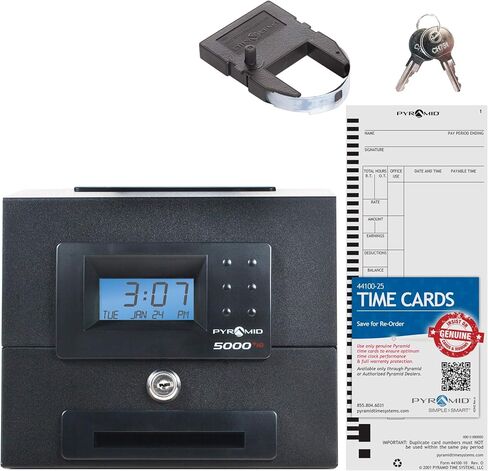 Pyramid Time Systems, Model 5000 Auto Totaling Time Clock, Handles up to 100 Employees, Made in USA, Black & 400-10 Time Card Rack, 10 Pockets, Easily expands to Hold up to 10 time Cards in Saudi Arabia