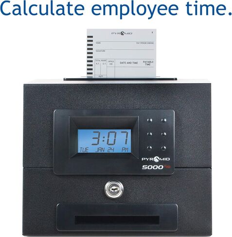 Pyramid Time Systems, Model 5000 Auto Totaling Time Clock, Handles up to 100 Employees, Made in USA, Black & 400-10 Time Card Rack, 10 Pockets, Easily expands to Hold up to 10 time Cards in Saudi Arabia