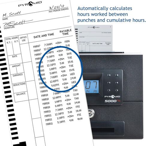 Pyramid Time Systems, Model 5000 Auto Totaling Time Clock, Handles up to 100 Employees, Made in USA, Black & 400-10 Time Card Rack, 10 Pockets, Easily expands to Hold up to 10 time Cards in Saudi Arabia
