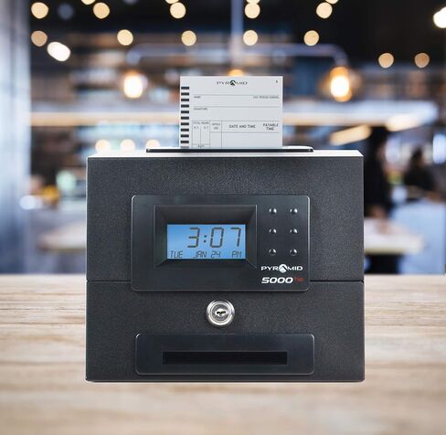 Pyramid Time Systems, Model 5000 Auto Totaling Time Clock, Handles up to 100 Employees, Made in USA, Black & 400-10 Time Card Rack, 10 Pockets, Easily expands to Hold up to 10 time Cards in Saudi Arabia
