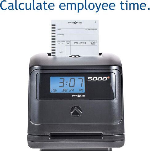 Pyramid Time Systems, Model 5000 Auto Totaling Time Clock, Handles up to 100 Employees, Made in USA, Black & 400-10 Time Card Rack, 10 Pockets, Easily expands to Hold up to 10 time Cards in Saudi Arabia