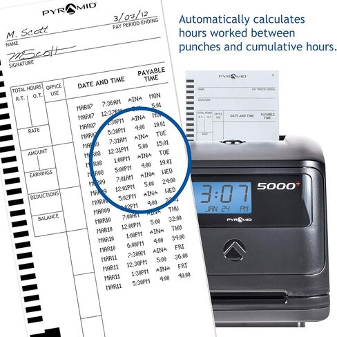 Pyramid Time Systems, Model 5000 Auto Totaling Time Clock, Handles up to 100 Employees, Made in USA, Black & 400-10 Time Card Rack, 10 Pockets, Easily expands to Hold up to 10 time Cards in Saudi Arabia