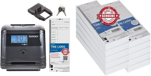 Pyramid Time Systems, Model 5000 Auto Totaling Time Clock, Handles up to 100 Employees, Made in USA, Black & 400-10 Time Card Rack, 10 Pockets, Easily expands to Hold up to 10 time Cards in Saudi Arabia
