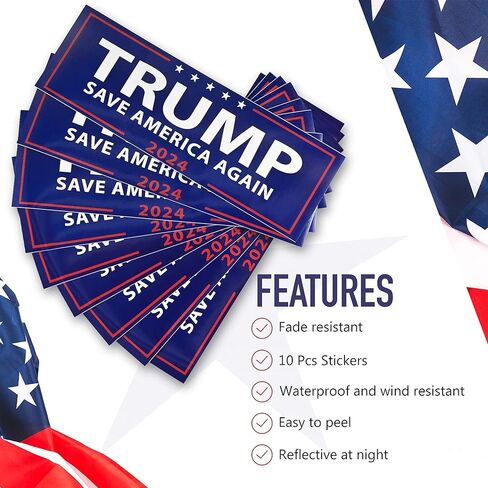10 قطع من ملصقات دونالد ترامب 2024 Save America Again مقاس 9 بوصة × 3 بوصة للسيارة والمنزل والنوافذ والكمبيوتر المحمول in Kuwait
