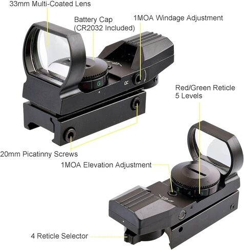 2MOA جهاز رؤية بنقطة حمراء وخضراء مع بصريات رؤية منعكسة 4 نمط شبكاني أسود in Kuwait