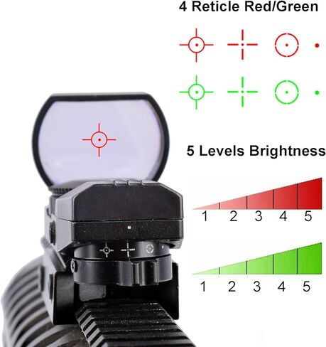 2MOA جهاز رؤية بنقطة حمراء وخضراء مع بصريات رؤية منعكسة 4 نمط شبكاني أسود in Kuwait