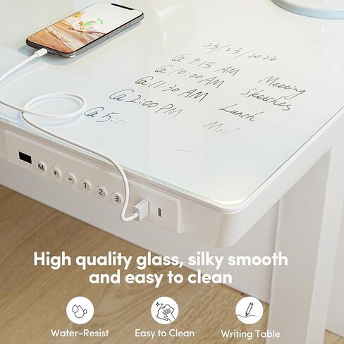 BANTI Electric Standing Desk with Drawers, 48 inch Whole-Piece Glass Desktop, Height Adjustable Stand up Sit Stand Home Office Ergonomic Workstation, Black Tabletop in Kuwait