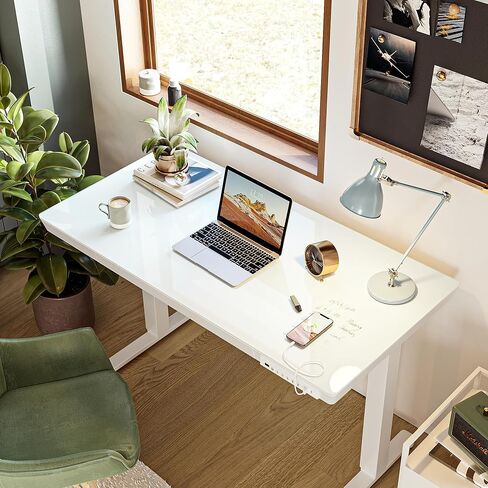 BANTI Electric Standing Desk with Drawers, 48 inch Whole-Piece Glass Desktop, Height Adjustable Stand up Sit Stand Home Office Ergonomic Workstation, Black Tabletop in Kuwait