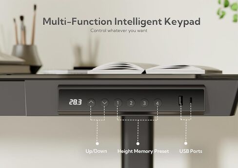 مكتب زجاجي مع أدراج، مكتب واقف قابل للتعديل مقاس 55 بوصة، مكتب كمبيوتر منزلي سريع التركيب مع منافذ USB، أسود in Kuwait
