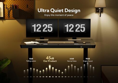 مكتب زجاجي مع أدراج، مكتب واقف قابل للتعديل مقاس 55 بوصة، مكتب كمبيوتر منزلي سريع التركيب مع منافذ USB، أسود in Kuwait