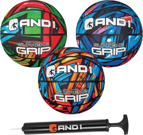 AND1 Mini Basketball 3 Pack Set for Kids (Deflated w/Pump Included): - Size 3 7-Inch Premium Youth Size Basketballs, Easy to Grip, Made for Indoors and Outdoors in Saudi Arabia