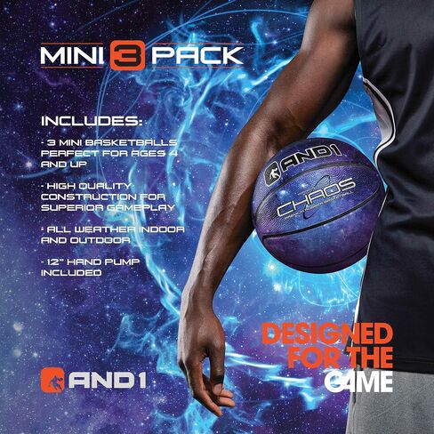 AND1 Mini Basketball 3 Pack Set for Kids (Deflated w/Pump Included): - Size 3 7-Inch Premium Youth Size Basketballs, Easy to Grip, Made for Indoors and Outdoors in Saudi Arabia