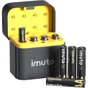 imuto Rechargeable AAA Batteries Lithium 8 Pack with Fast Charger,1300mWh 1.5V Constant Output Triple a Lithium Batteries 1600 Cycles Long Lasting