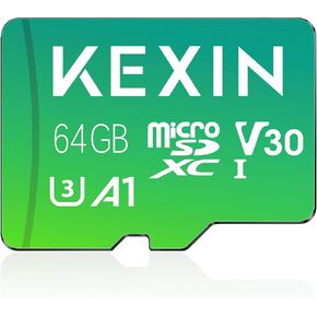 KEXIN 64GB Micro SD Card with Adapter - Up to 85MB/s 4K, V30, A1, C10, 4K UHD High Speed microSDXC UHS-I Memory Card Compatible with Action Camera Drone Game Console Smartphone Tablet,64 GB,Single