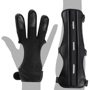 2 Pcs Archery Glove & Arm Guard Kit Leather PU Archery Bracer Three Finger Guard Protective Gear Accessories for Men Women & Youth